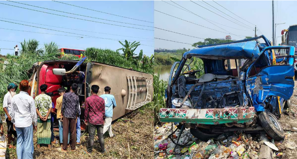 ফরিদপুরে বাস–পিকআপ সংঘর্ষে বাস খাদে, নিহত ১, আহত অন্তত ৩০