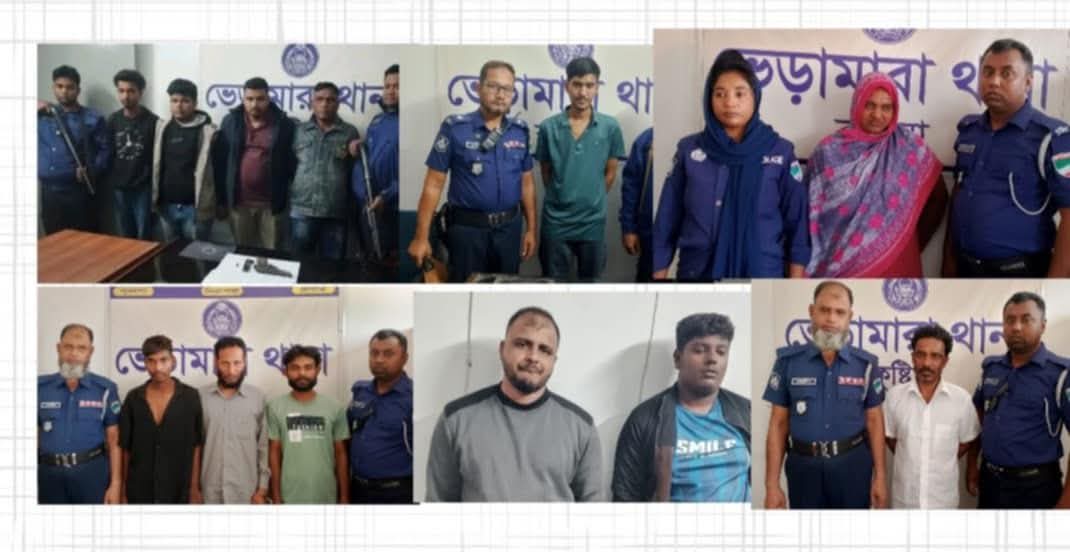 ভেড়ামারায় পুলিশের অভিযানে অস্ত্র-মাদক উদ্ধার, গ্রেপ্তার ২৩