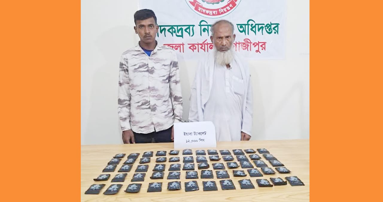 গাজীপুরে ১২ হাজার পিস ইয়াবা ট্যাবলেটসহ গ্রেফতার ২