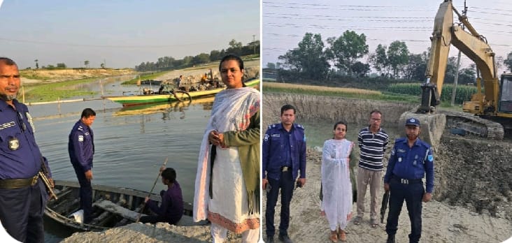 ঘিওরে অবৈধ ড্রেজার ও ভেকু চালানোর অপরাধে পাইপ বিনষ্ট ও জরিমানা